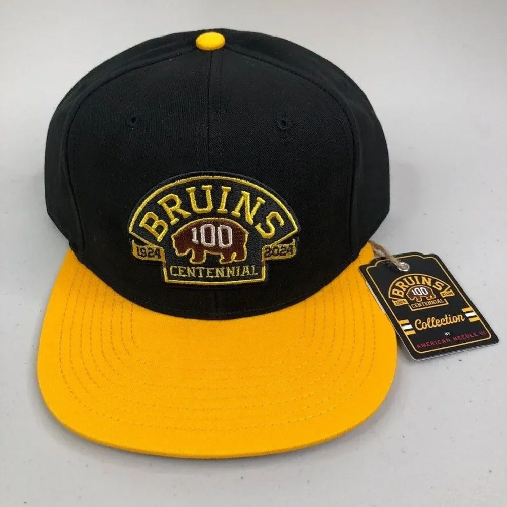 Boston Bruins Hat Black Centennial American Needle Blockhead‎ Snapback Cap 100th